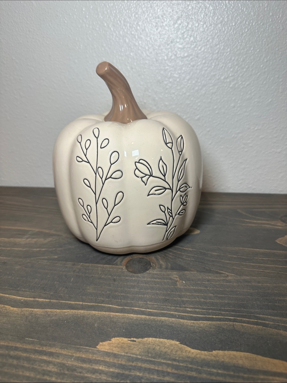 Cream Decorative Ceramic Pumpkin with Brown Stem - Home Art